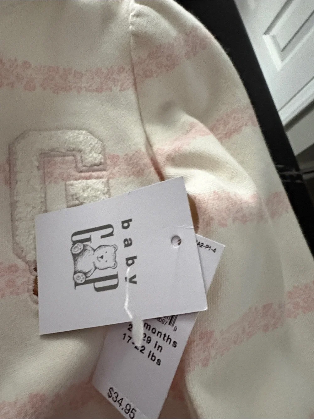GAP Cream and Light Pink Striped Baby One-Piece